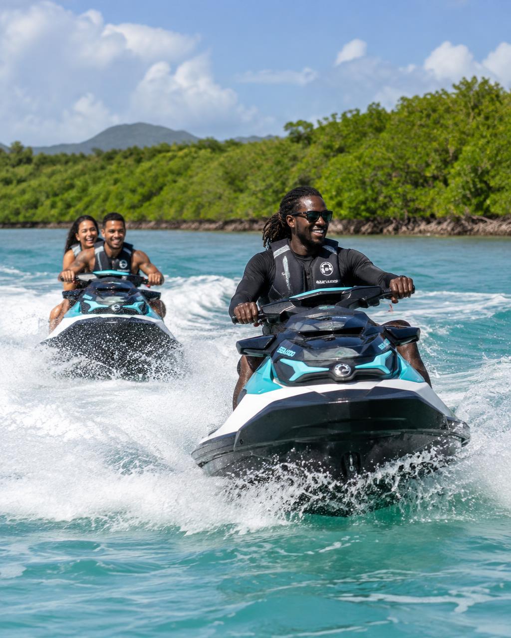 Jet ski sur les eaux turquoise du Gosier, en Guadeloupe